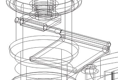 Drátový model detailu nohy židle – projekt Šachovnice